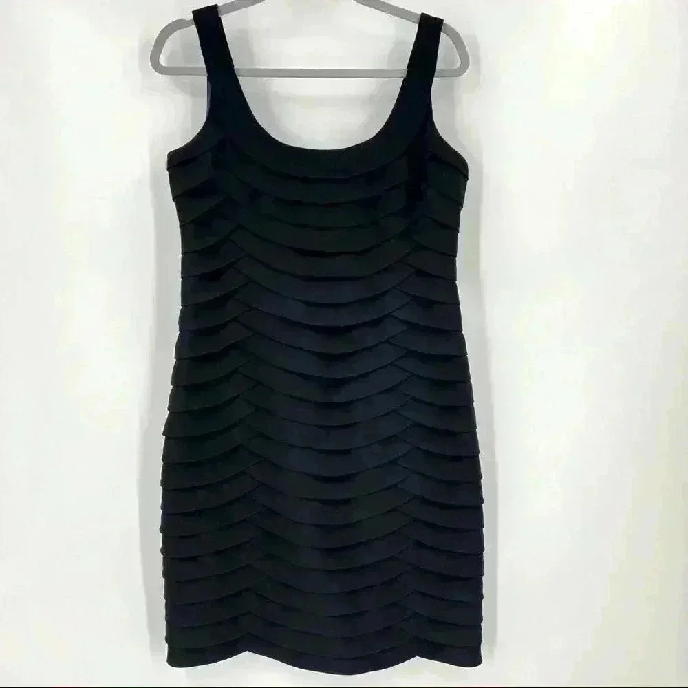 Anne Klein Women’s Black Lined Cocktail Sleeveless Ruffle Dress Size 8